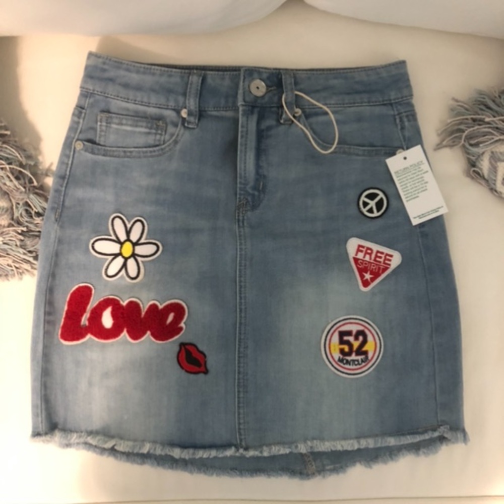 Embroidered Jean Skirt